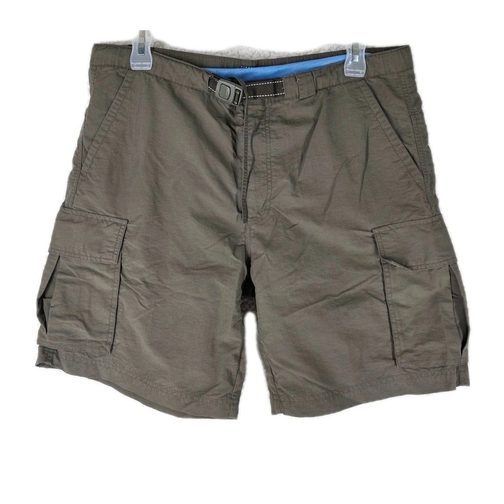 Lands End Cargo Shorts M 32-34 Olive Green Nylon Mesh Lined Hiking Belted